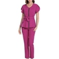 thumbnail image 5 of Scrubs Sets Workwear Breathable V Neck Tops Uniform Front Zipper Top Nurse Tops Pants Set Working Suit for Women Female Nurse Esthetician SPA M Size Dark Pink, 5 of 8