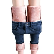 Listenwind Womens Warm Fleece Lined Jeans Stretch Skinny Winter Thick Jeggings Denim Long Pants Blue Pink