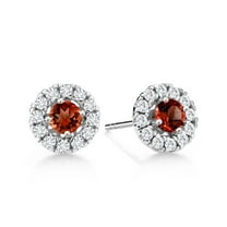 Gem Stone King 14K White Gold Lab Grown Diamond Halo Stud Earrings 0.69 Ct Round Red Garnet