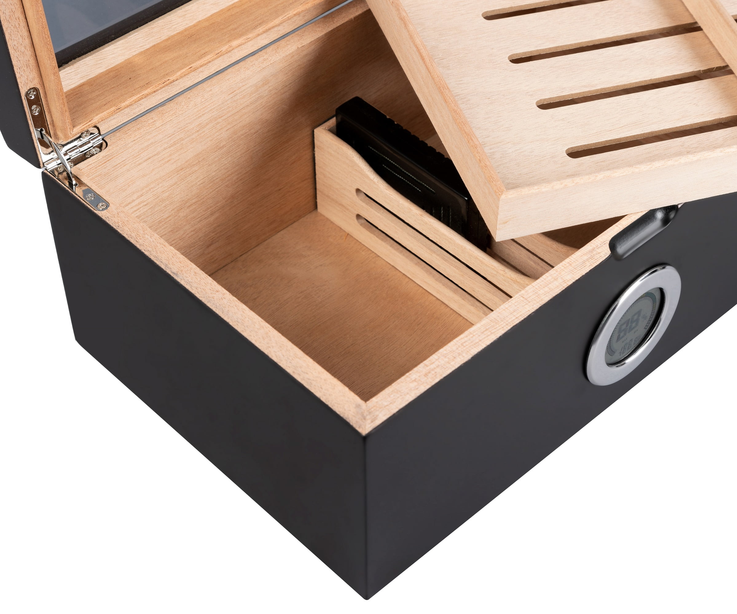 Portofino Dome Style Tinted Glass Cigar Humidor - Smooth Matte Black Finish - Capacity: 120