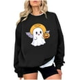 thumbnail image 3 of BiZtdJrK Women Casual Pullover Tops Ghost Pumpkin Graphic Long Sleeve Crewneck Sweatshirts Regular Fit Fall Fashion Sweatshirt Halloween Clothes Black XL, 3 of 5
