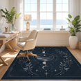 thumbnail image 3 of Design&I 8'x10' Washable Area Rug Midnight Blue Celestial Design Elegant Moon Phases with Star Accents for King Size Bedroom, Under Bed, Sleek Flatweave Pet Friendly, 3 of 7