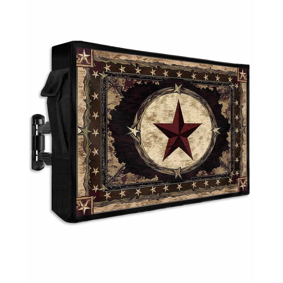 Texas Star Outdoor TV Cover 70 to 75 inch Western Retro Red Star Rustic Farmhouse Waterproof Dustproof TV Covers for Outside with Zipper Remote Control Pocket Flat Screen Protectors