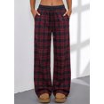thumbnail image 6 of SHEWIN Womens Sweatpants Classic Plaid Straight Leg Trousers High Waist Baggy Workout Pants with Pockets, 6 of 7