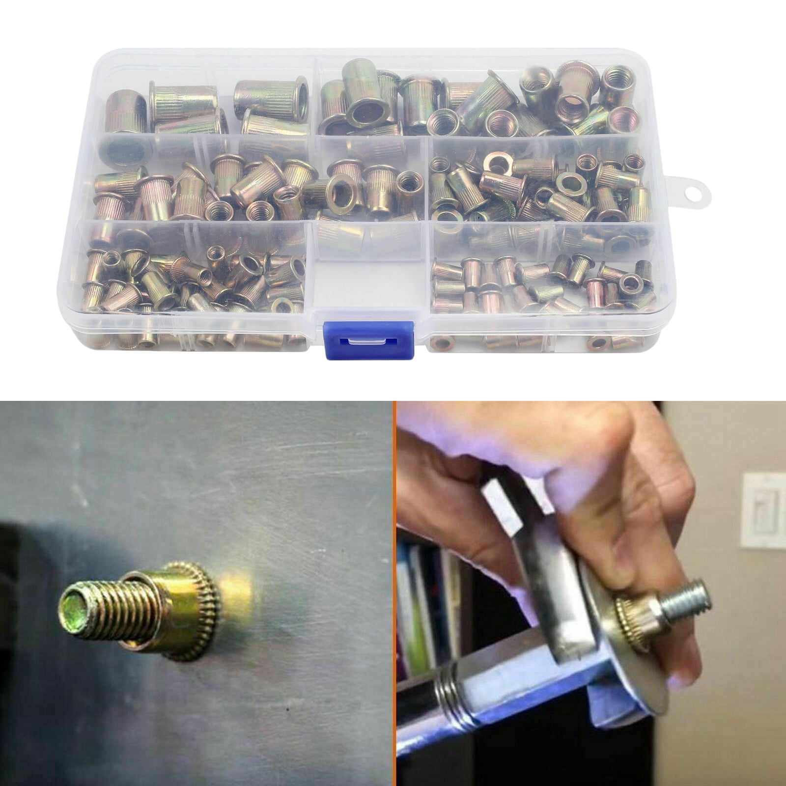 Kit 320 Pezzi Rivetti Filettati, Dadi Ad Inserimento In Acciaio Al Carbonio, 7 Misure, Zincati Gialli, Nuovi