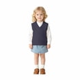 thumbnail image 3 of AUDeals Kids Cable Knit Sweater Vest, Crochet V Neck Sleeveless Pullover, Cotton School Uniform Waistcoat, Loose Fit Lightweight Sweater (Navy, 3-4 Years), 3 of 6