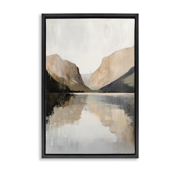 Stupell Industries Rustic Lodge Mountains Reflecting Rustic Lake Black Floating Frame Canvas Art, 17 x 25, by Petals Prints Design