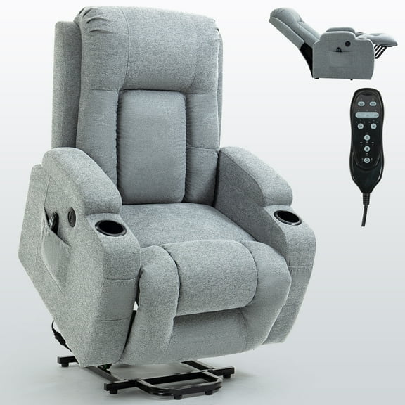 Trustyue Power Lift Recliner Chair with Heat and Massage, Electric Recliner, Linen Fabric, Gray