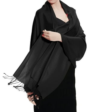 TZ Promise Women Black Pashmina Shawl and Wrap Soft Solid Color Scarf with Fringes