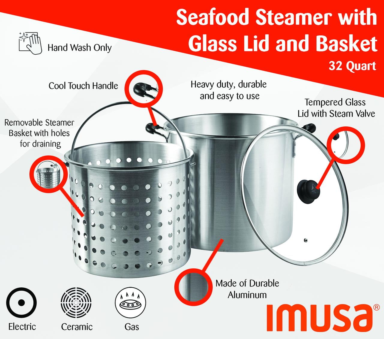Imusa Aluminum 32 Quart Steamer Pot with a 21 Quart Steamer 