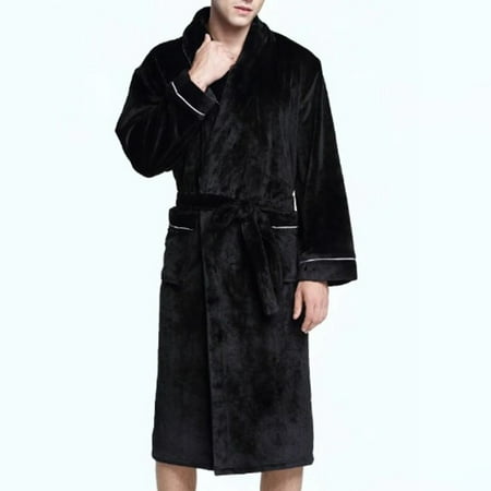 

Men s Winter Lengthened Plush Shawl Bathrobe Home Clothes Long Sleeved Robe Coat
