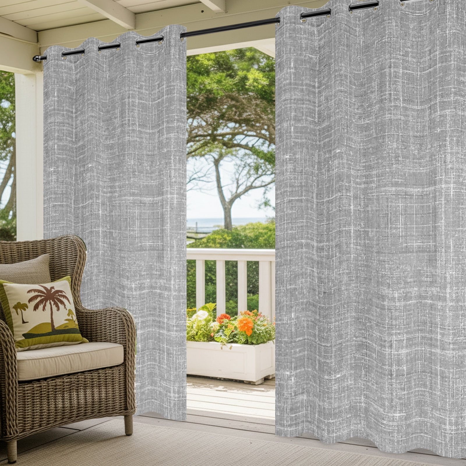 Grey Outdoor Curtains for Patio, Abstract Modern Farmhouse Solid Color Sunshade Privacy Drapes Grommet Waterproof Outside Curtains for Porch/Cabana/Balcony 54"x 108", 1 Panel