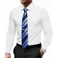 thumbnail image 3 of Solid Colors Mens Dress Shirt Matching Tie Set Formal Business Wedding Shirts Long Sleeve Button Down Casual White Blue 6PCS, 3 of 6