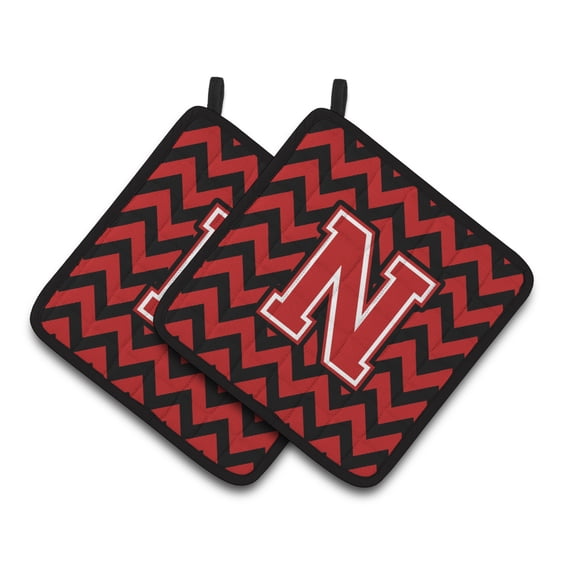 Carolines Treasures CJ1047-NPTHD Letter N Chevron Black and Red Pair of Pot Holders, 7.5HX7.5W, multicolor