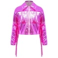 thumbnail image 3 of inlzdz Girls Jazz Dance Outfits Long Sleeve Sequin Tassels Jacket Bell-bottom Metallic Pants for Performance Hot Pink 14, 3 of 6