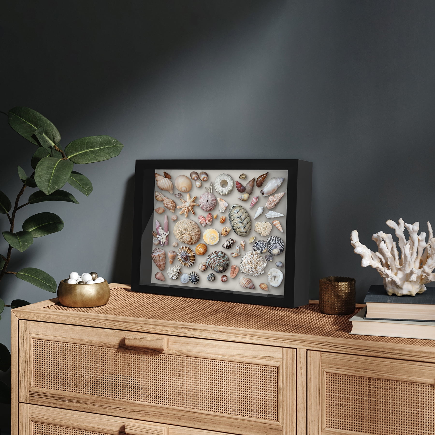 Americanflat 11x14 Shadow Box Frame in Black with Soft Linen Back - Engineered Wood with Shatter-Resistant Glass, and Hanging Hardware for Wall and Tabletop Display