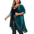 thumbnail image 4 of Agnes Orinda Women's Plus Size Cardigan Ruffled Asymmetric Open Front Long Velvet Jackets 3X Green, 4 of 6