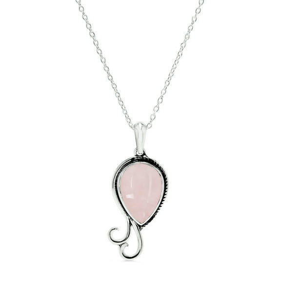 Natural Rose Quartz Pendant Necklace Sterling Silver Pear Shape with 18 Inches Chain
