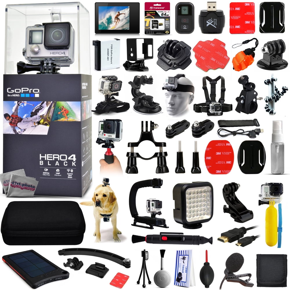 Buy GoPro Hero 4 HERO4 Black Edition CHDHX-401 with LCD Display + WiFI Remote + Skeleton Housing + Solar Charger + Helmet... by GoPro