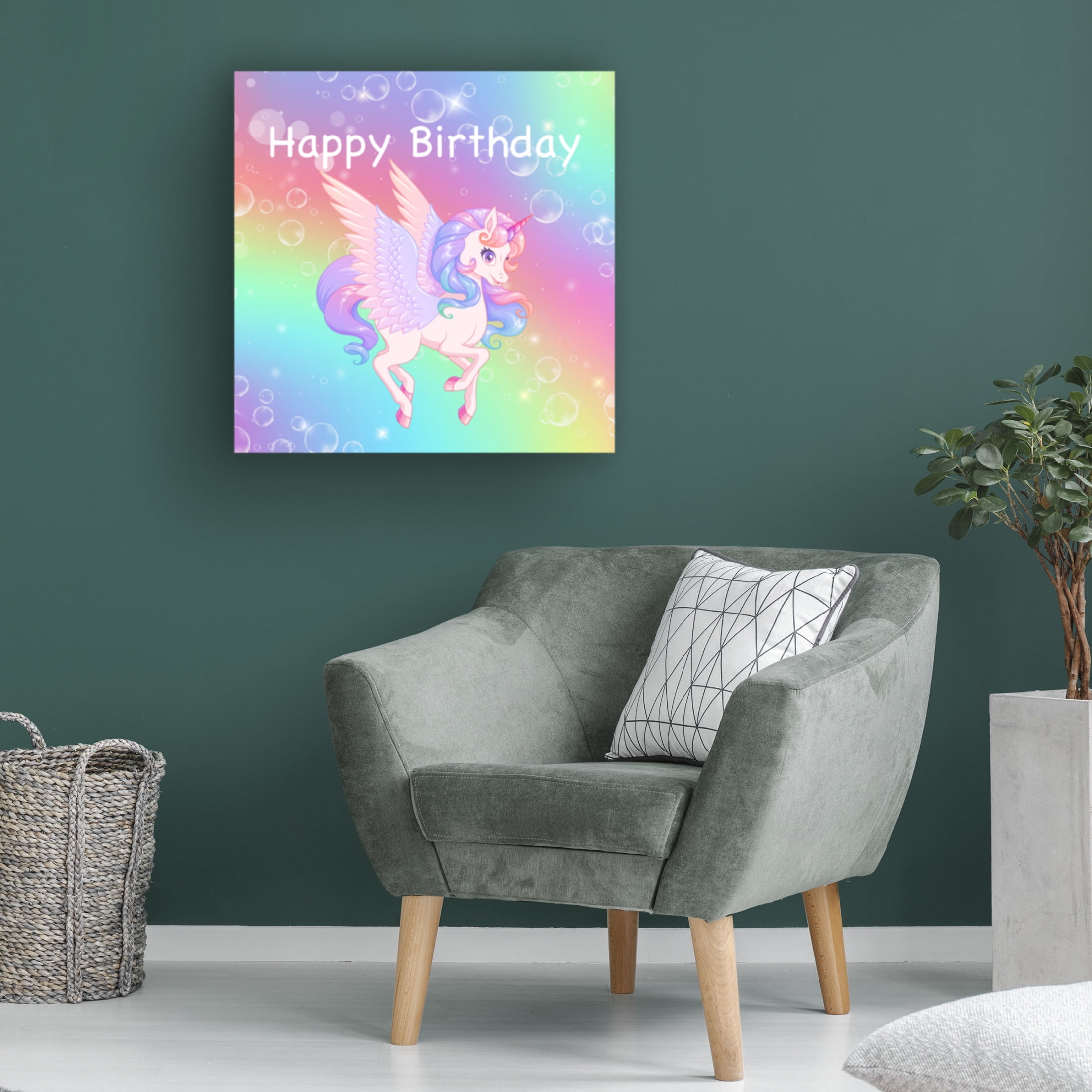 Canvas Wall Art - Jean Plout 'Unicorn Birthday' Wall Art for Living Room, Bedroom, or Office Décor by Trademark Fine Art - 18 x 18 Inches