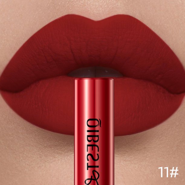 QIBEST-brillo de labios rojo Sexy, lápiz labial líquido mate de terciopelo de larga duración, maquillaje de labios resistente al agua, taza antiadherente, tinte de labios morado negro