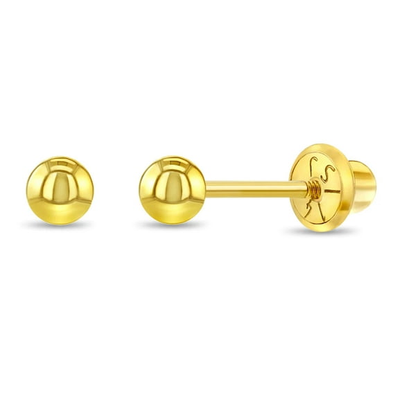 14k Yellow Gold 3mm Classic Little Ball Screw Backs for Babies to Toddler Girls