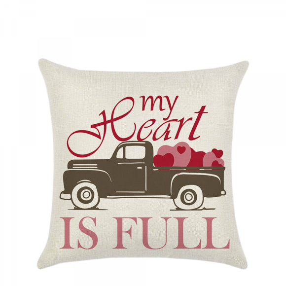 Housses de Coussin de la Saint-Valentin 2 Pcs Cœur d'Amour Romantique Camion Coton Lin pour Canapé Décoration Intérieure/extérieure 18x18 Pouces (Camion)