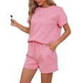 thumbnail image 4 of INSPIRE CHIC Women's Loungewear Short Sleeve Tops and Shorts with Pockets Outfits Matching Lounge Pajama Sets XS Pink, 4 of 6