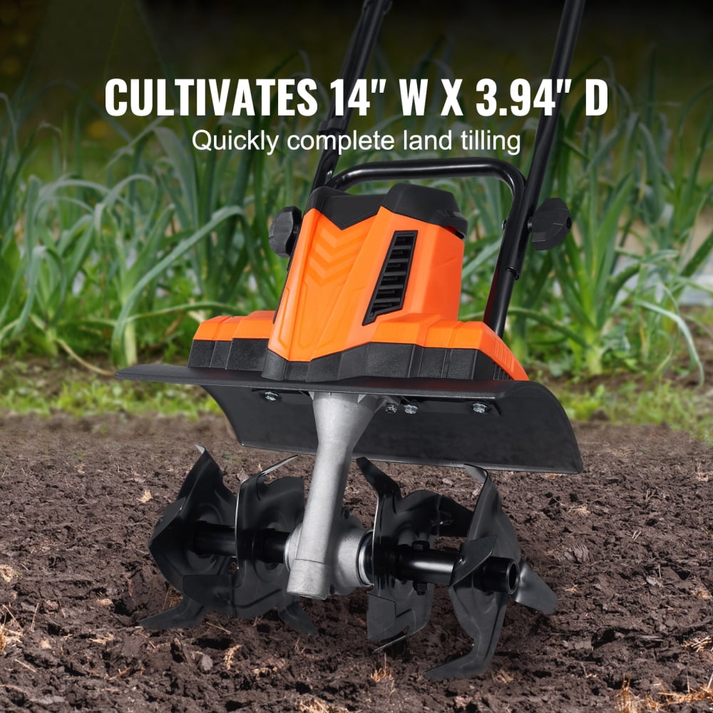 NOBOLEA 10 Amp Electric Tiller, 14" Tilling Width 3.94" Tilling Depth Corded Electric Tiller/Cultivator, Steel Mn Tines, Rototiller for Garden Lawn Soil Digging