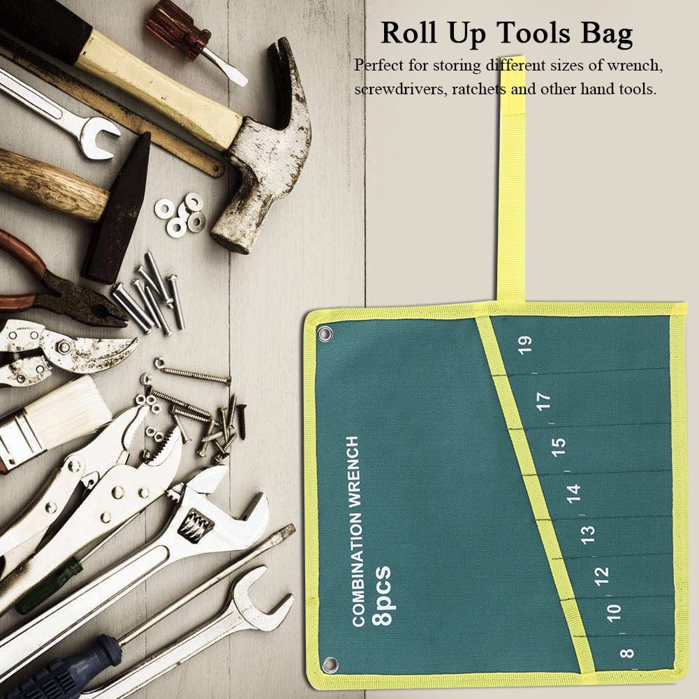 Multi-Pocket Canvas Roll Up Tools Spanner Wrench Storage Pocket Organizer Pouch 