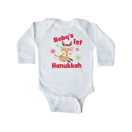 

Inktastic Baby s 1st Hanukkah with cute Reindeer and Snowflakes Gift Baby Boy or Baby Girl Long Sleeve Bodysuit