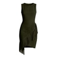 thumbnail image 7 of ClodeEU Women's Crew Neck Sleeveless Ruched Mini Dress with Fringe Hem, Bodycon Party Dress Army Green,Women's Plus L, 7 of 7