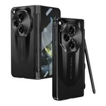 Compatible with OnePlus Open with Stylus & Stylus Holder, Hinge Protective Oil-Proof Full Body Protection Tempered Glass Screen Protector Anti-scratch Folding Case for OnePlus Open, Black