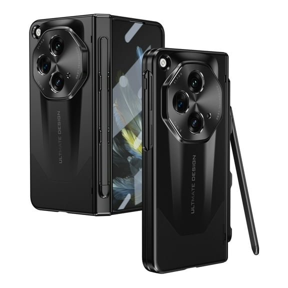 Compatible with OnePlus Open with Stylus & Stylus Holder, Hinge Protective Oil-Proof Full Body Protection Tempered Glass Screen Protector Anti-scratch Folding Case for OnePlus Open, Black