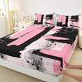 thumbnail image 3 of Manfei Abstract Geometric Graffiti Queen Sheet Sets,Retro Splash Ink Flat Sheet,Pink Black Stripes Queen Fitted Sheet For Girls Kids,Ultra Soft Home Decor,4pcs, 3 of 7