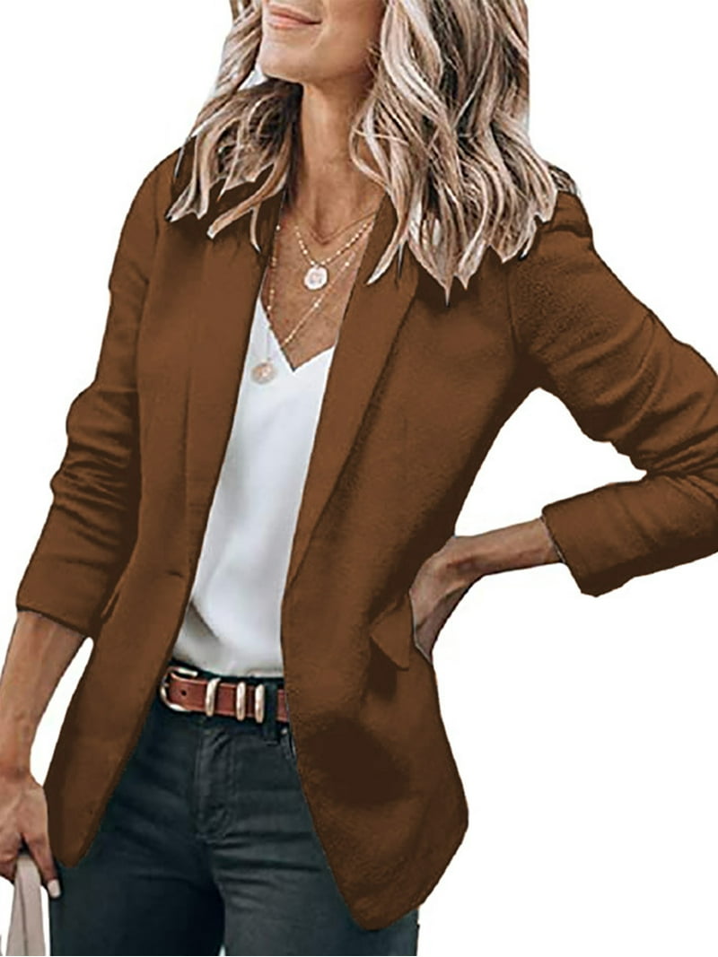Grianlook Women Blazers Shawl Neck Business Jackets Solid Color Cardigan Jacket  Ladies Casual Outwear Slim Fit Long Sleeve Blazer Brown 3XL - Walmart.com