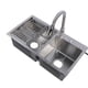 thumbnail image 4 of Kit de fregadero de cocina empotrado de acero inoxidable 304, grifo extraíble, fregadero de doble seno de 3 orificios con cesto de drenaje, dispensador de jabón, 4 of 15