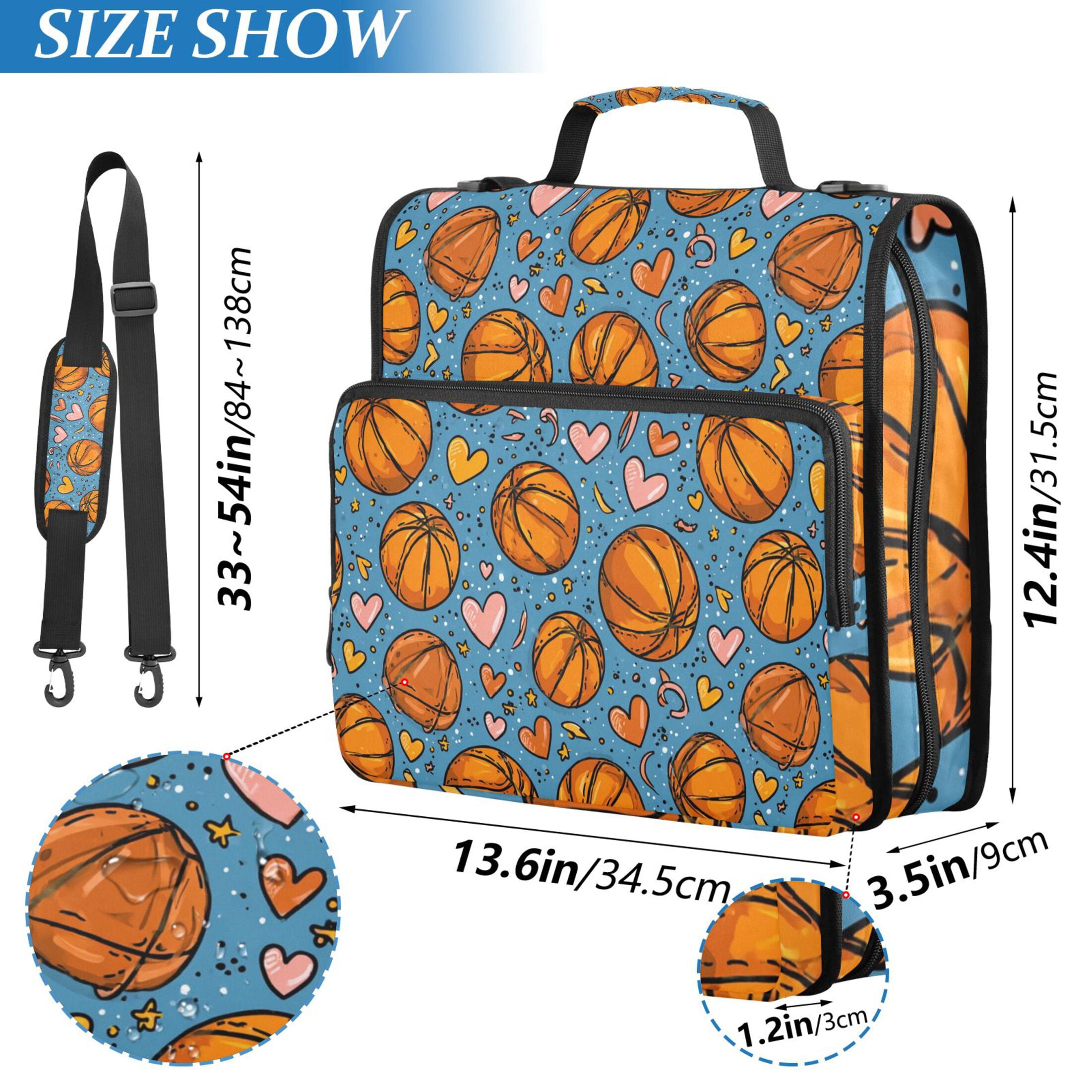 Zipper Binder Basketball Love 1.5 Inch Binder Folder Bag with Shoulder Strap and Handle