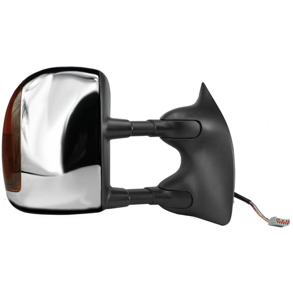 61215F - Fit System Passenger Towing Mirror for 01-05 Ford Excursion, 01-07 Ford F250, F350, F450, F550 Super Duty Pick-Up from 02/18/01, blk/ chrome cover, signal, dual lens, fold, Heated Power