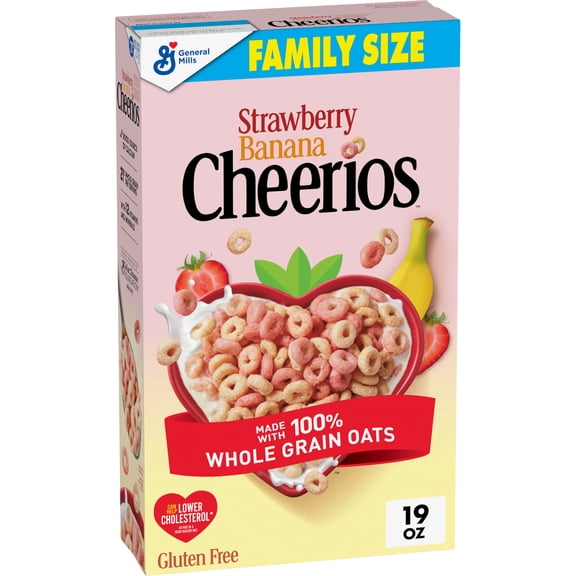Strawberry Banana Cheerios, Heart Healthy Gluten Free Breakfast Cereal, Family Size, 19 oz