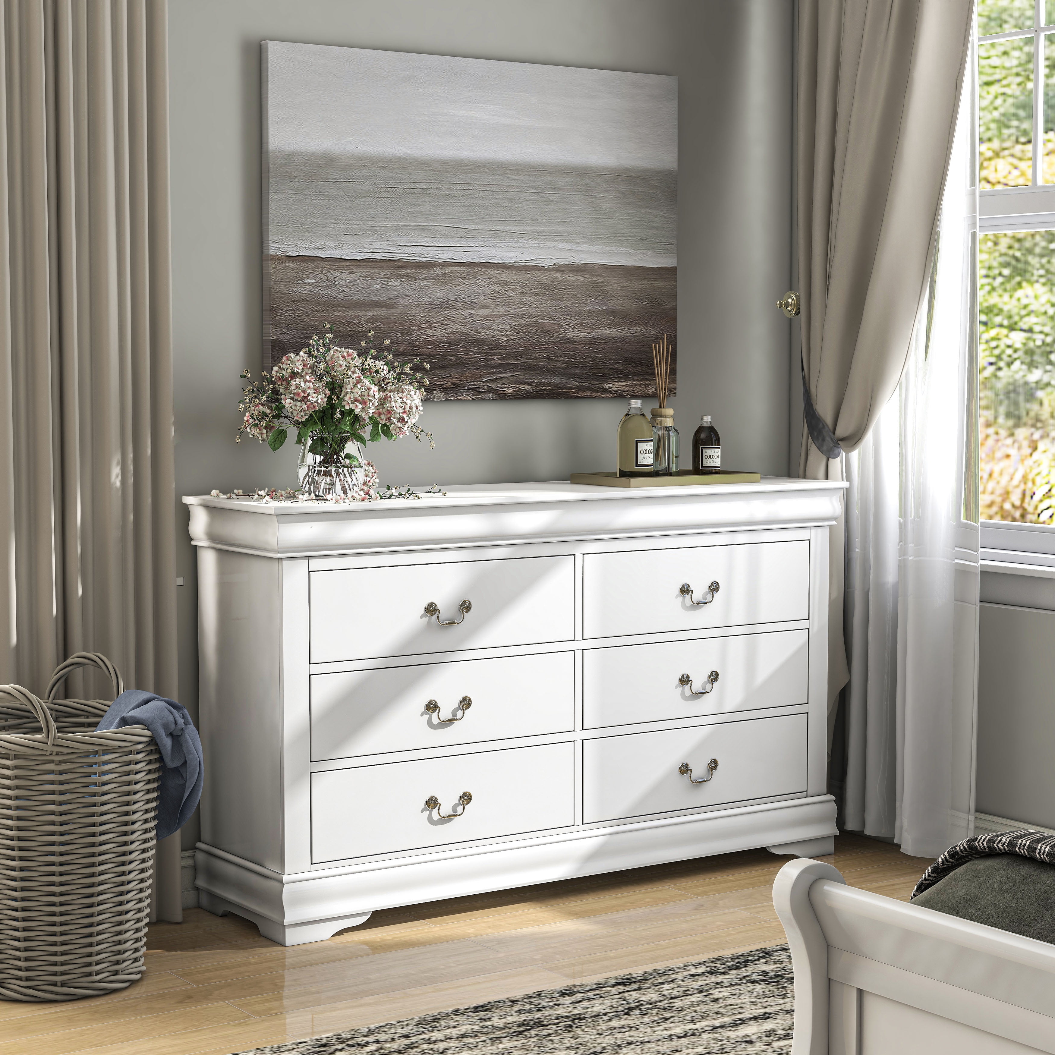 Furniture of America Vrai 6-Drawer Solid Wood White Dresser