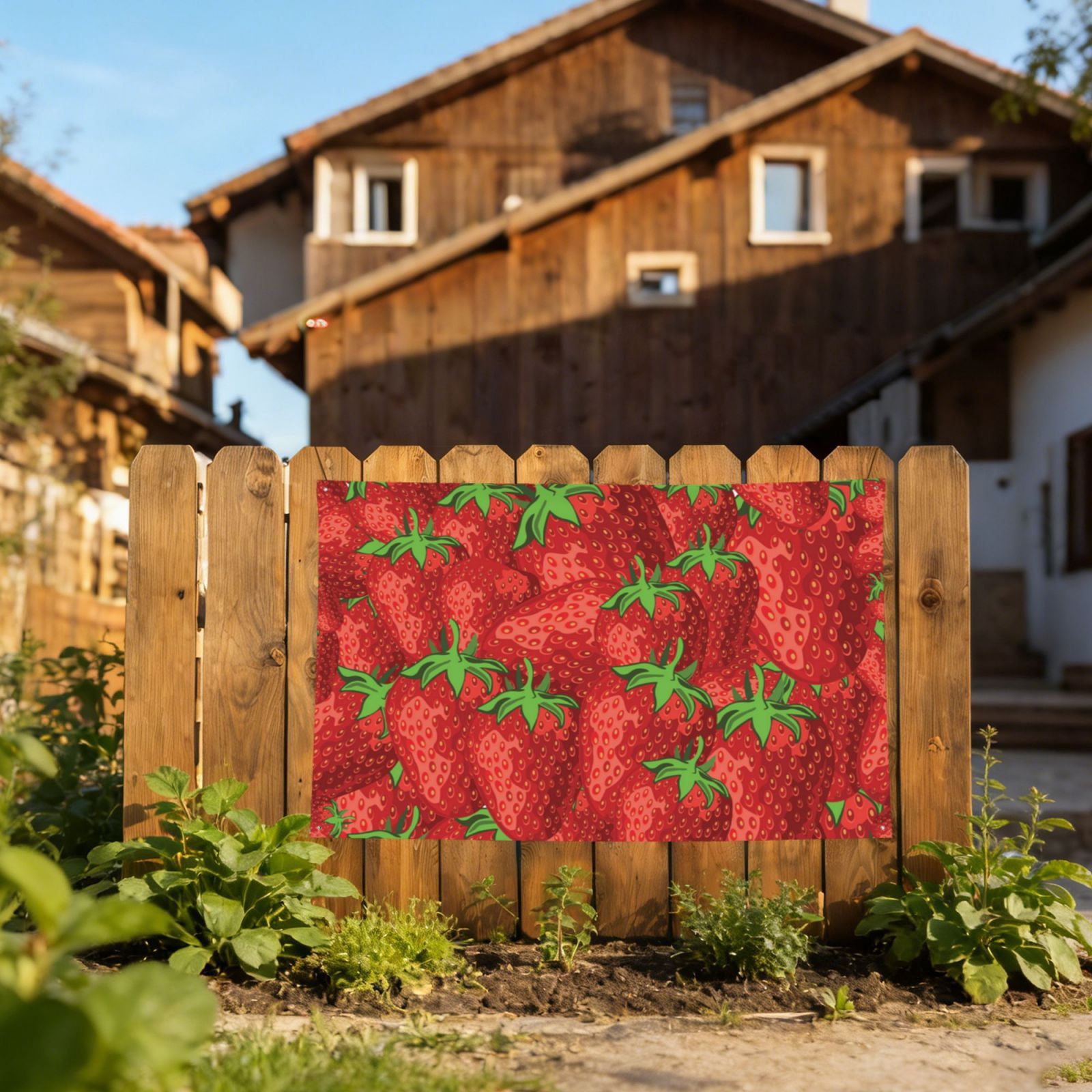 Strawberries Cute Strawberry Four Hole Decorated Banner Flag for Garden Yard Home Decoration Indoor Outdoor 4x6 Ft