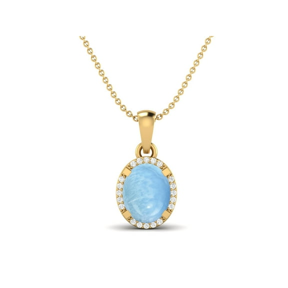 925 Sterling Silver Gold Vermeil Oval Larimar Solitaire Classic Valentines Day Gifts Pendant Necklace