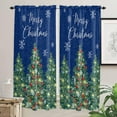 thumbnail image 2 of Dark Blue Christmas Tree Kitchen Curtains 84 Inch Length, Farmhouse Curtains & Drapes, Xmas Tree Balls Snowflake Rod Pocket Window Curtains for Living Room/Bedroom, 52" x 84", 2 Panels, 2 of 5