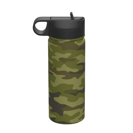 

18 Oz Insulated Sports Bottle Outdoor Sports Gym Handheld Portable Casual Stainless Steel Water Bottle Straw With Lid Texture Military Camouflage Abstract