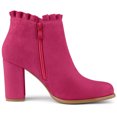 thumbnail image 7 of Unique Bargains Women's Pointed Toe Ruffle Block Heels Ankle Booties Hot Pink 6, 7 of 7