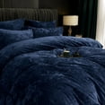 thumbnail image 7 of PHF Truly Velvet Duvet Cover Set Queen Size, 3 Pieces Luxury Ultra Soft Comforter Cover Set, Warm Flannel Duvet Cover with 2 Pillow Shams Bedding Collection, 90"x90", Navy Blue (No Insert), 7 of 7