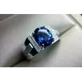 thumbnail image 3 of 3.00Ct Oval Cut Simulated Blue Sapphire Diamond Solitaire Wedding Pinky Men's Ring 14K White Gold Plated 925 Silver, 3 of 3