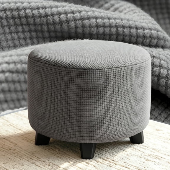 Ottoman Slipcover, Round Slipcover, Stretch Washable Furniture Protector, Elastic Cover for Round Ottomans, Footrests, Poufs and Vanity Stools(23.6"-28.7")
