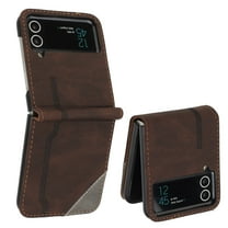 Wallet Case for Samsung Galaxy Z Flip 4, Vintage PU Leather Flip Case Card Slots Holder Cash Pocket, Kickstand Book Folding Folio Phone Cover with Wrist Strap for Samsung Galaxy Z Flip 4 - Brown